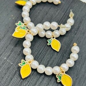 Pearl Hoop Earrings with Lemon Charms